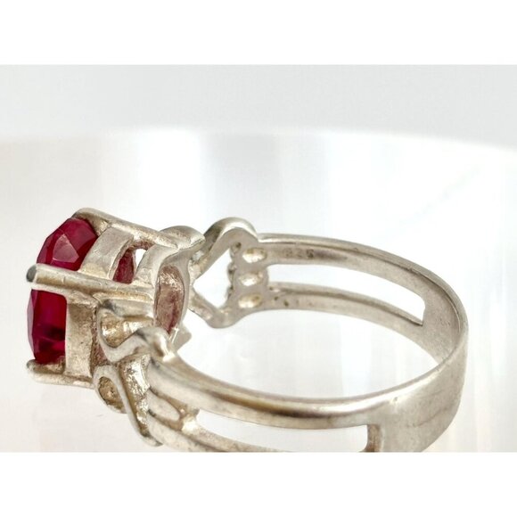 Modernist Natural Ruby Gemstone Geometric Sterling Silver Vintage Ring - sz 8 - Picture 8 of 10